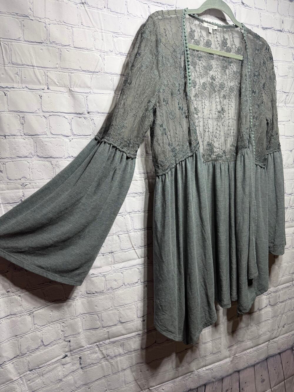 Jodifl Floral Sheer Bell Sleeve Layer Top Gray Size L Whimsigoth Fairy Grunge